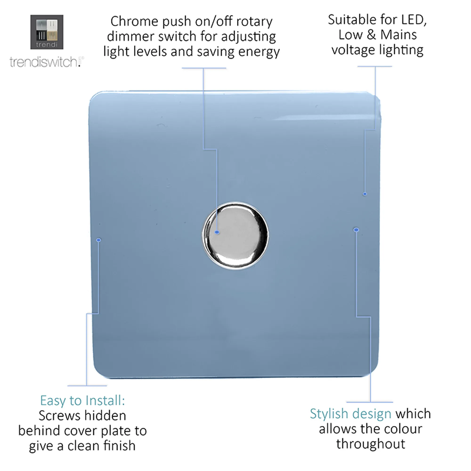 1 Gang 1 Way LED Dimmer Switch Sky ART-LDMSK  Trendi Sky